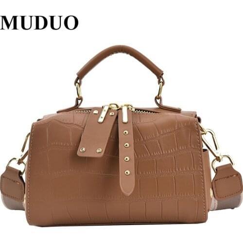 MUDUO Stone Pattern Small PU Leathet for Women Vintage Wide Strap Boston Shoulder Bags Luxury Hand Crossbody Bag bolsa