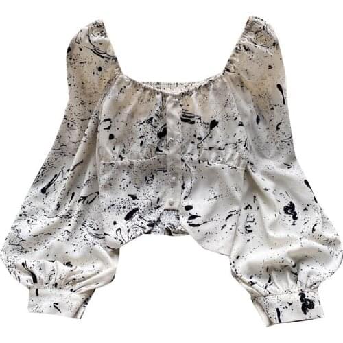 Fashion Able Tie-dye Blouse 2021 Summer One-line Collar Off-shoulder Long-sleeved Blouse Top With Waist And Chic Top