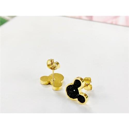 Cartoon Kawaii Mouse Stud Earrings Titanium Stainless Steel Inlaid Zircon Earrings Rose Gold Color Fashion Trendy Women Jewelry