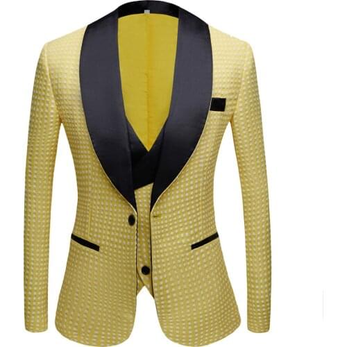 Mens Yellow Vintage 2 piece suit Hot spring mens latest custom design suit groom wedding suit Night Club Singers Prom Party