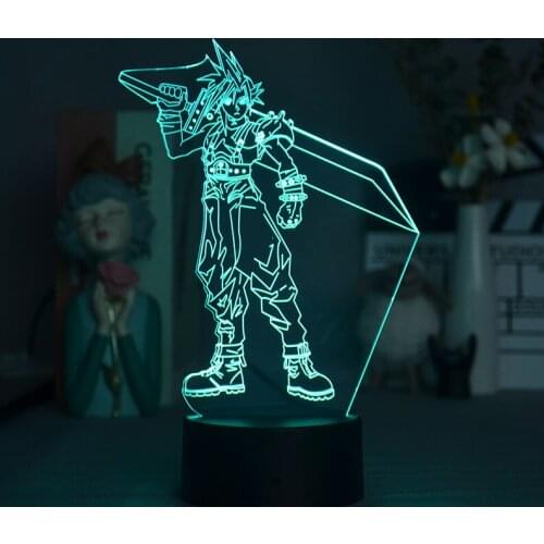 Final Fantasy Cloud Strife 3D Illusion Led Nightlights Lampara Table Lamp for Bedroom Home Decoration Novelty Acrylic Upward