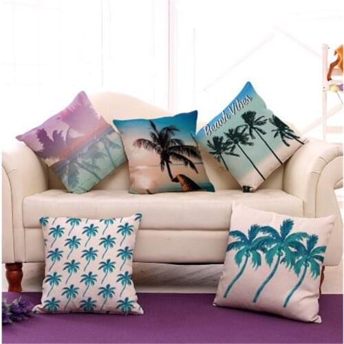 Tropical Palm Tree Pattern Decorative Pillow Covers Summer Beach Style Hotel Chair Waist Cushion Cover Pillowcase