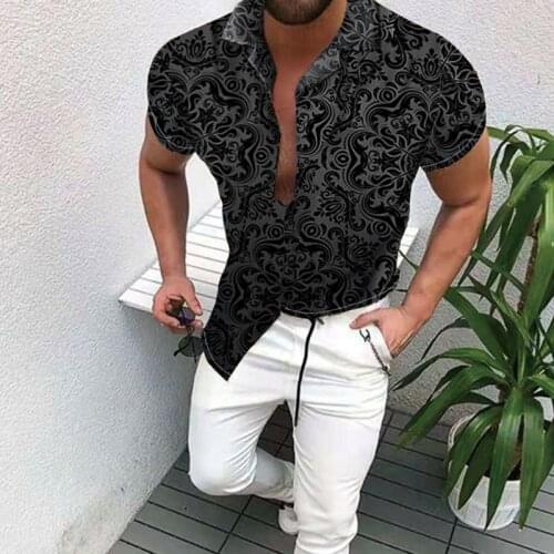 New Fashion Mens Shirt Slim Fit Printing Mens Short Sleeve Shirt 2021Hawaii Casual Male Single-Breasted Printing Costume S-3XL