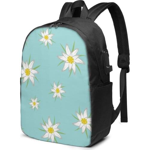 2021 New Laptop USB Backpack Edelweiss Flowers School Bag Bookbag Men Women Travel Daypack Leisure Backpack