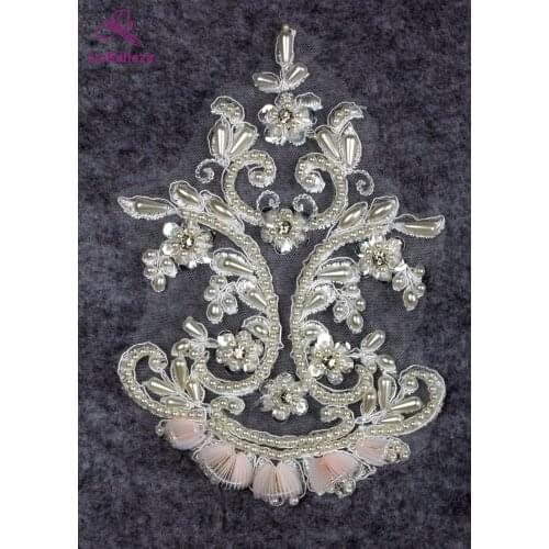 New off white handmade heavy beads applique patch ployester embroidery patch wedding dress Accessories 11*21cm