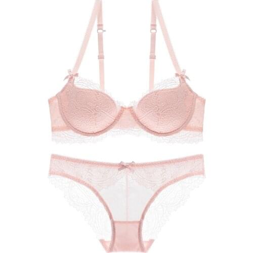New sexy lace small chest half cup thin section temptation underwear adjustment lingerle cross beauty back bra set