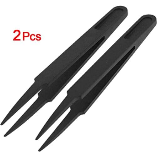 New Style 2Pcs 4.5"Length Black Plastic Anti-static Tweezers Electronic Rework Repair Tool