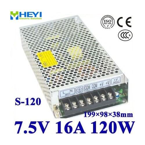 Single output switching power supply 7.5V 16A 100~120V/200~240V AC input LED power supply 120W 7.5V transformer