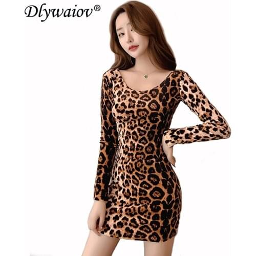 Dress O-neck Leopard Print Long Sleeve Dress Women Spring Autumn Tight New Package Buttocks Sexy Dress Slim Ladies Nightclub New