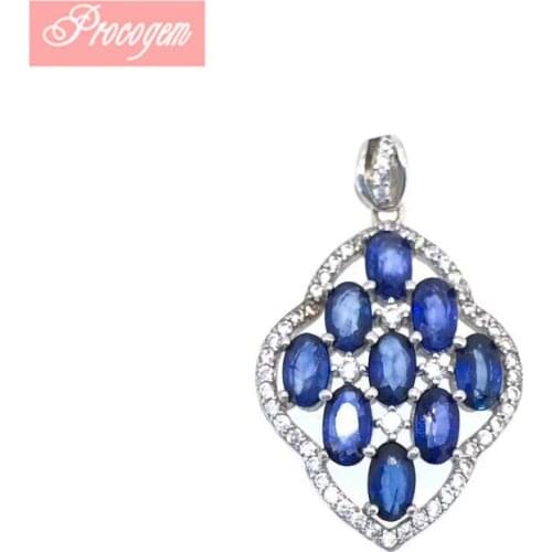 Natural Sapphire pendant necklaces for Women fine Jewelry 3x5mmx9pcs Genuine Gemstones 925 Sterling silver Anniversary Gift #154