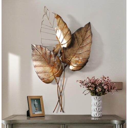 Simple European Wrought Iron Wall Hanging Leaf Crafts Decoration Home Livingroom Porch 3D Wll Sticker Mural Metal Ornaments ArtF