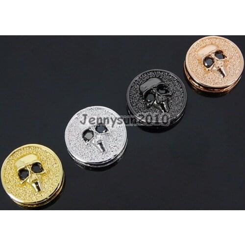 Clear Zircon Gems Stone Pave Disk Ghost Head Bracelet Connector Charm Beads Silver Gold Rose Gold Gunmetal 10Pcs/Pack