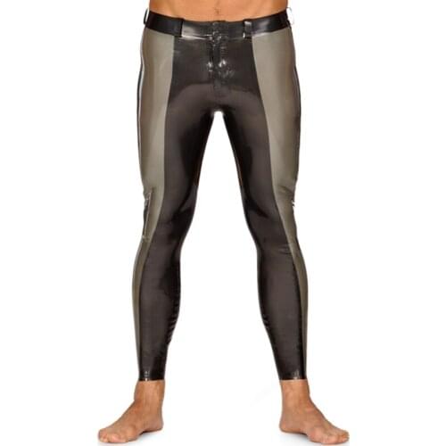Silver And Transparent Black Sexy Latex Leggings With Zipper Buttons Rubber Pants Jeans Trousers Plus Size CK-0089