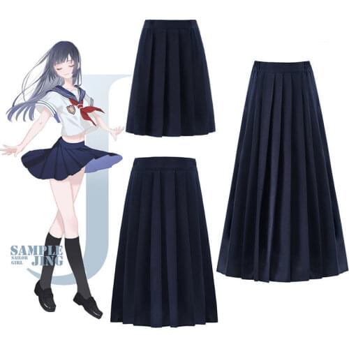Elastic Waist Japanese Student Girls School Uniform Solid Color JK Suit Pleated Skirt Short/Middle/Long High School Dress Elast