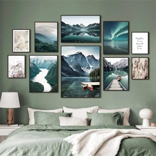 Nordic Scenery Poster Wall Art Canvas Painting Scandinavian Grass Mountain Lake Picture Home Decor Print For Living Room Design