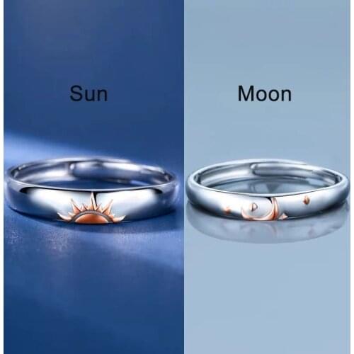 Sun Moon Lover Couple Rings Simple Opening Ring For Couple Men Women Wedding Engagement Promise Valentines Day Jewelry