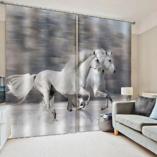 Morden white horse curtains Luxury Blackout 3D Window Curtains For Living Room Bedroom 3d curtains