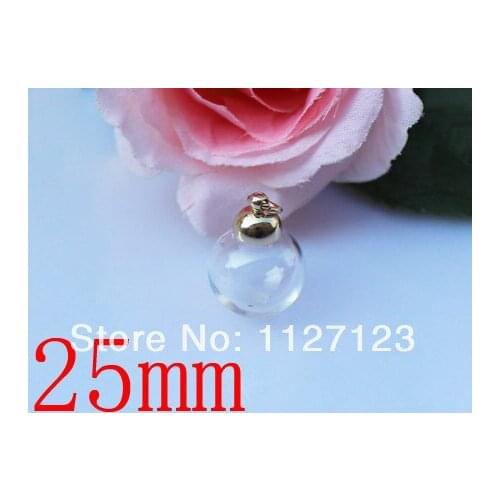 50sets 25mm Glass Ball Bottle With golden Metal Cap Empty Containers,Bubbles globe pendant