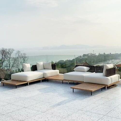 Outdoor sofa teak villa leisure combination rattan chair solid wood tea table garden courtyard model room furniture