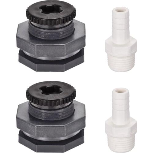 Uxcell 2 Set G1/2 Thread PVC Bulkhead Tank Adapter + Plug + 16mm Barbed Pipe Fitting
