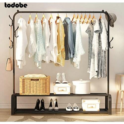 Stainless Steel Clothes Rack Removable Floor-standing Clothing Hanger Indoor Balcony Drying Rack Shoes Box Organizer Coat Rack