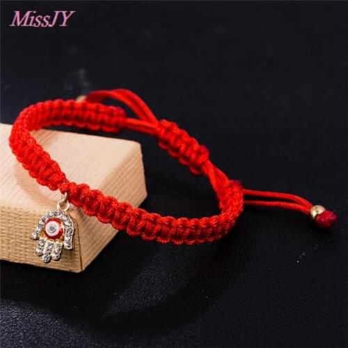 Crystal Jewelry Bring Lucky Peaceful Bracelets Hamsa Hand Charm Red Thread Turkish Bracelets Handmade Rope Bracelets 1PC