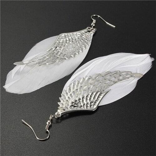 Chandelier Drop Long Earrings Alloy Angel Wing Feather Dangle Earring For Women Gilrs