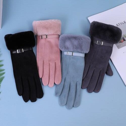 Women Gloves Winter Touch Screen 2021 Female Suede with Fleece Furry Warm Full Finger Gloves Lady Winter Outdoor Sport Gloves 2