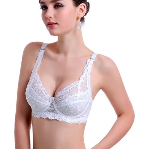 New GirlS Women Sexy Bra Lace Push Up Bras White Transparent Strap 75 80 85 90 95 44 46 A B C D Cup Plus Size Cotton BH C3306