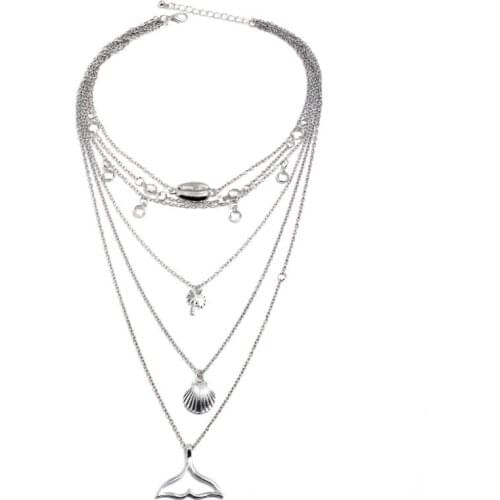 New Arrival Hot Design Layered Pendant Necklace Delicate Shell Coconut Palm Tree Mermaid Tail Necklace Combination Jewelry Women