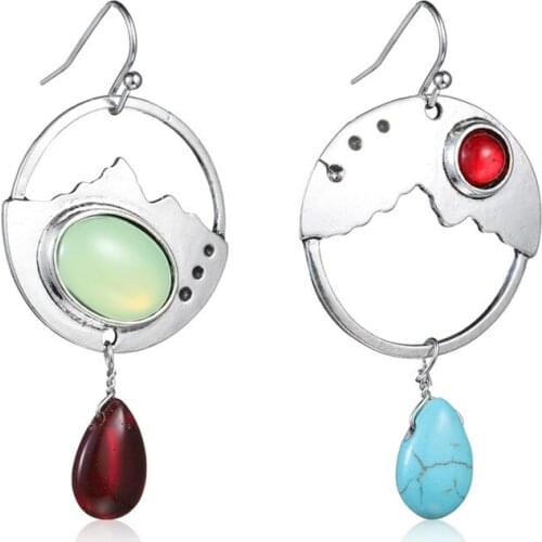 FYSL 10 Pairs Silver Plated Geometric Shape Agates Dangle Earrings for Women Green Turquoises Jewelry