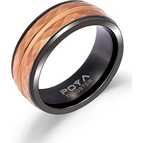 2018 Trendy 8mm Width Couples' Black Tones Tungsten Wedding Rings Rose Gold Plating and Hammer Finished Outside Size 7-12
