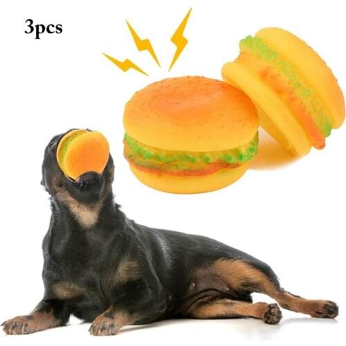 3PCS Dog Squeaky Toys Bite Resistant Dog Chewing Toy Plastic Cat Toy Hamburger Shape Puppy Teething Toy Pet Toy Dog Accessories