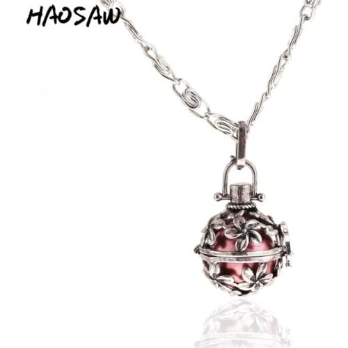 33mm Vintage Necklace Flower Hollow Cage Magic Box Bell Music Sound Colorful Round Bead For Women Necklace Jewelry Making