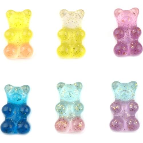 Resin Embellishments Bear Animal Multicolor Glitter Handamde DIY making Earrings Necklace Jewelry Gifts Findings 22mmx13mm,5PCs