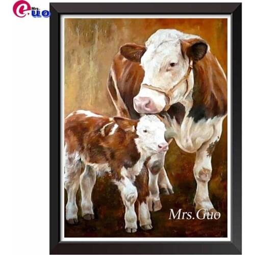 5D DIY Diamond Painting Cow Animal Bull Full Square Round Resin Diamond Embroidery Cross Stitch Rhinestone Cattle Picture Decor