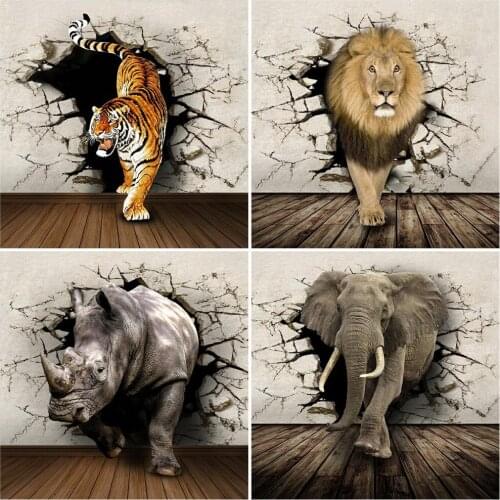 HUACAN Diamond Painting Animal Elephant DIY Diamond Embroidery Lion Full Square Mosaic Rhinestone Cross Stitch Tiger Home Decor