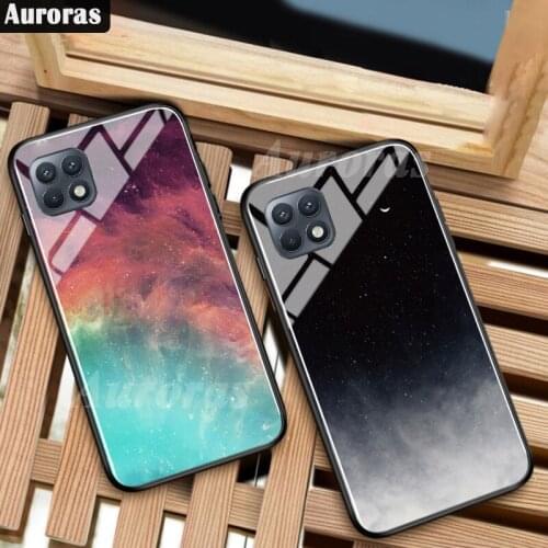 Auroras For Samsung Galaxy A22 5G Case Tempered Glass Full Cover Starry Sky Design Feather Funda For Samsung A22 4G Cover Funda