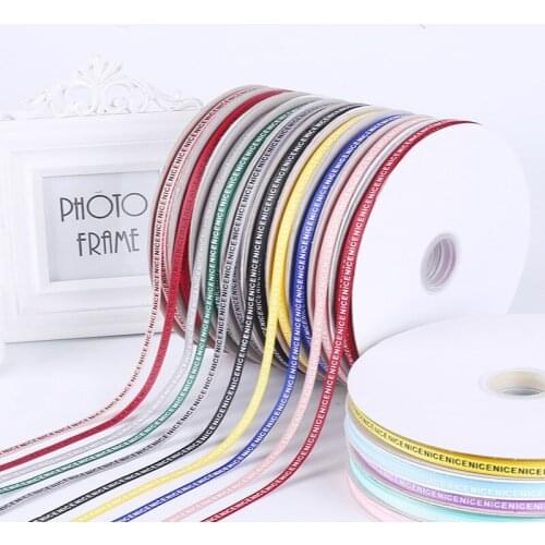 100Yards 10mm Printing "NICE" Grosgrain Letter Ribbon Hair Bow Wedding Christmas Decor Polyester Ribbon DIY Sewing Accessories