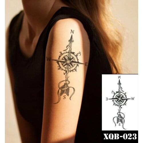 Black Compass Temporary Tattoo Stickers Cool Arrow Vine Letters Deign Fake Tatto Waterproof Tatoos Arm Large Size for Women Men