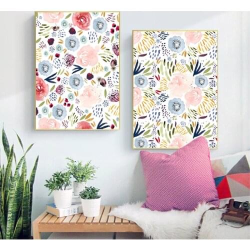 Floral Painting Art Canvas Prints Pink Flowers Minimalist Posters Nursery Art Pictures Girls Bedroom Room Decor Wall Decor