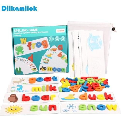 Kids Montessori Spell Word Game Wooden Toy Early Learning Jigsaw Letter Alphabet 3D Puzzle Baby Educational Toys for Children