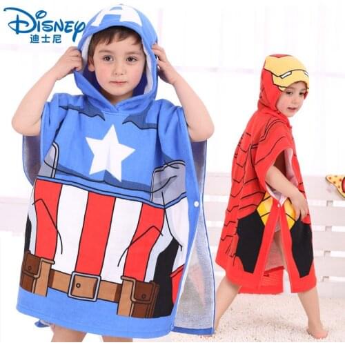 Disney Super Heros 100% Cotton Childrens Hooded Bath Towel Cape Baby Cotton Bathrobe Cartoon Minnie Mickey Children Bath Towel