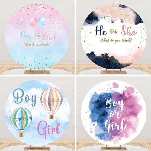 Laeacco Baby Shower Background Balloon Boy Or Girl Poster Glod Glitters Round Circle Photography Backdrop Photocall Photo Studio