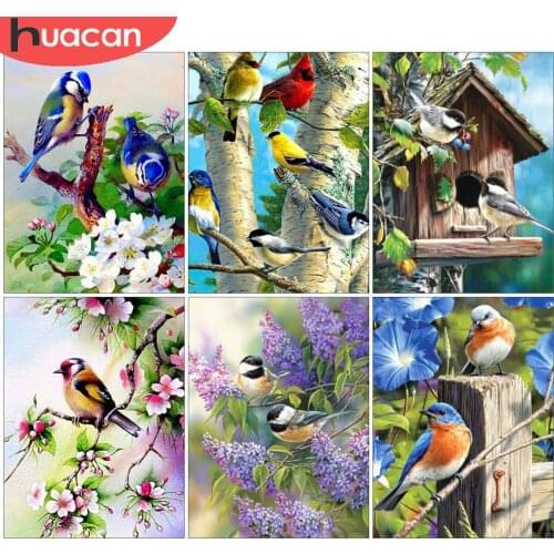 HUACAN Diamond Painting Animal Bird Cross Stitch Full Drill 5D Diamond Embroidery Tree Mosaic Flowers Wall Stickers
