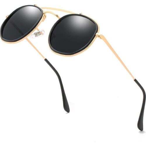 Classic Vintage Round Polarized Sunglasses Men Brand Designer Polaroid Sun Glasses Women Metal Frame Black Lens Eyewear Driving