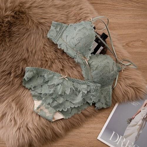 Wriufred Lace no steel ring gather underwear set women adjusted comfortable breathable breastfeeding girls bra and panties set