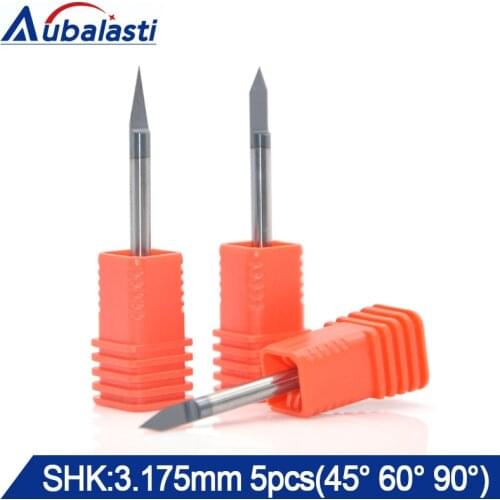 Aubalasti 5PCS 3.175mm Engraving Bits 3A Carving Cutter Flat Bottom TOP CNC Router Bits for Wood End Mill Engraving machine