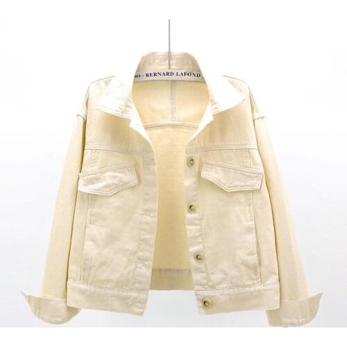 Spring Autumn New Korean Fashion Apricot Denim Jacket Coat Women Casual Long Sleeve Outerwear Loose Short Jeans Jackets Female