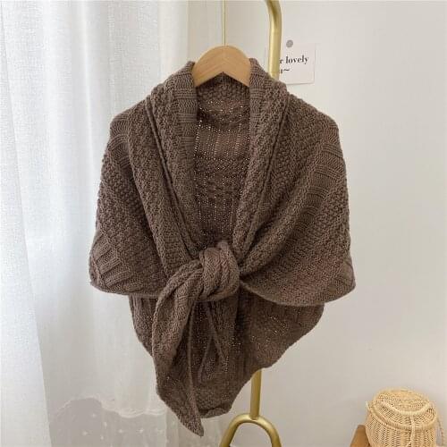 Linbaiway Triangle Solid Shoulder Shawl Fake Collars for Women Warm Shirt Knitted Scarf False Collars Wool Small Cape Scarves